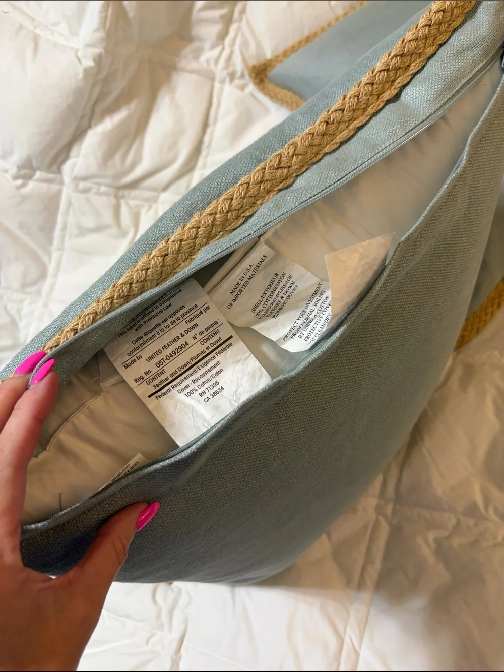 Set of 2 Like new Pottery Barn Linen Jute Trim Pillow & Feather inserts
